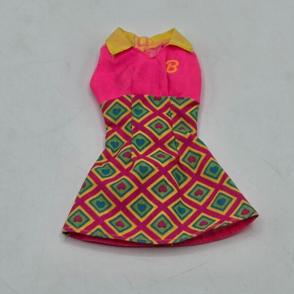 Vintage 1990s Barbie Doll Dress Pink & Geometric Pattern - Picture 5 of 6